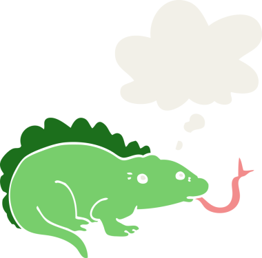 Düşünce baloncuğu olan bir insan tarafından çizilmiş bir kertenkele.