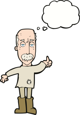 Bir insan tarafından çizilen düşünce baloncuğuyla yaşlı bir adamı sinirlendiren çizgi film.