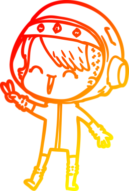 Bir insan tarafından çizilen barış işaretini veren mutlu bir uzay kızının sıcak çizgi çizimi