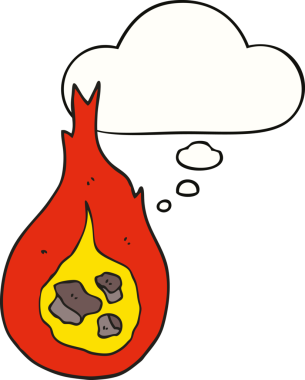 Bir insan tarafından çizilmiş düşünce baloncuklu çizgi film ateş topu.