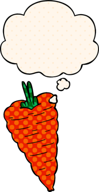 Çizgi roman tarzında bir insan tarafından çizilmiş düşünce balonlu havuç.