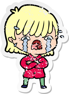 Bir insan tarafından çizilmiş, ağlayan bir çizgi film kızının sıkıntılı çıkartması.