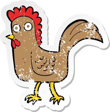 Bir insan tarafından çizilmiş çizgi film tavuğunun gerilimli yapıştırması.