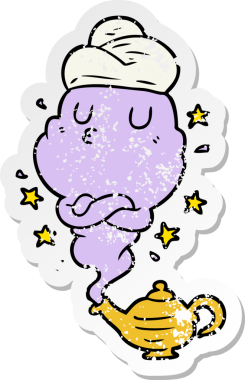 Bir insan tarafından çizilmiş çizgi film cininin sıkıntılı çıkartması.