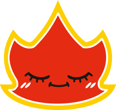 Bir insan tarafından çizilen ateşin düz renkli retro karikatürü