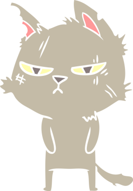 sert düz renkli çizgi film kedisi bir insan tarafından çizilmiş.