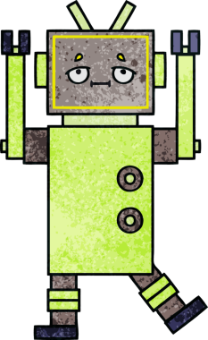 Bir insan tarafından çizilmiş bir robotun retro grunge dokusu