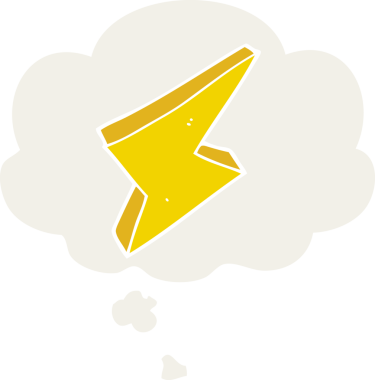 Düşünce baloncuklu karikatür yıldırımı bir insan tarafından çizilmiş.