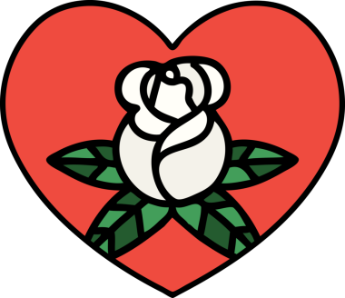 Geleneksel kalp şeklinde dövme ve bir insan tarafından çizilmiş çiçekler.