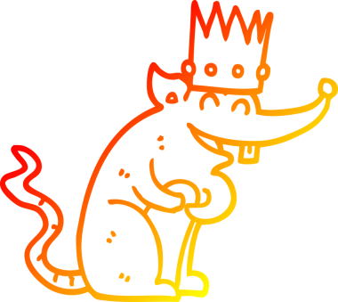 Bir insan tarafından çizilen gülen bir fare kralının sıcak çizgi çizimi.