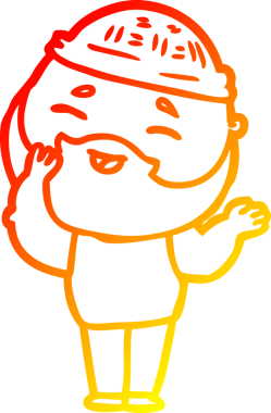 Bir insan tarafından çizilmiş mutlu sakallı bir adamın çizgi çizimi.