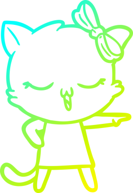 Bir insan tarafından kafasında yay olan çizgi film kedisinin soğuk gradyan çizimi