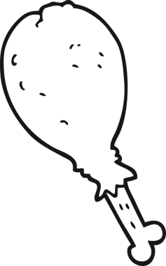 Bir insan tarafından çizilmiş siyah beyaz karikatür tavuk bacağı.