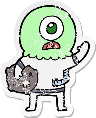 Bir insan tarafından çizilen uzaylı uzay adamının sıkıntılı bir çıkartması.