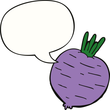 Bir insan tarafından çizilmiş konuşma balonlu sebze çizgi filmi.