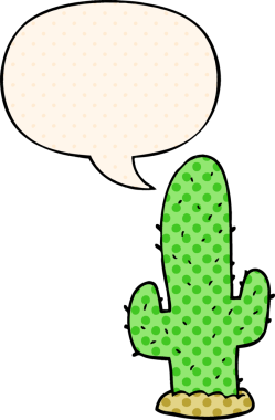 bir insan tarafından çizilmiş çizgi roman tarzında konuşma baloncuğu olan çizgi film kaktüsü.