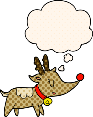 Çizgi roman tarzında bir insan tarafından çizilmiş düşünce baloncuğu olan bir Ren geyiği.