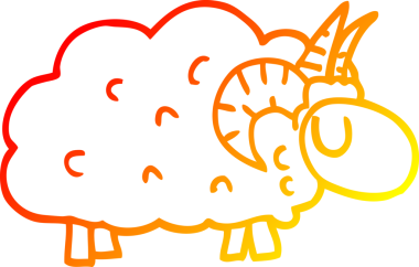 İnsan tarafından çizilmiş boynuzlu bir koyunun sıcak çizgi çizimi