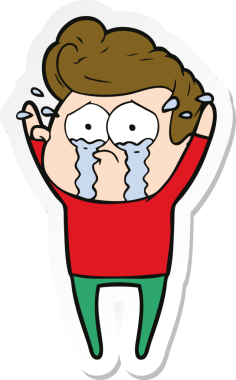 Bir insan tarafından çizilmiş ağlayan bir karikatür çıkartması.