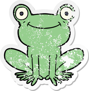 Bir insan tarafından çizilmiş karikatür kurbağasının sıkıntılı çıkartması.