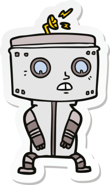 Bir insan tarafından çizilmiş robot karikatür çıkartması.