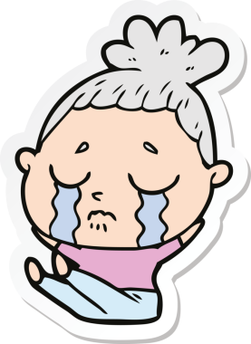 Bir insan tarafından çizilmiş ağlayan bir karikatür çıkartması.