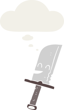 Düşünce baloncuklu çizgi film bıçağı insan tarafından çizilmiş.