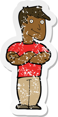 Bir insan tarafından çizilmiş kaslı bir adamın gerilmiş çıkartması.