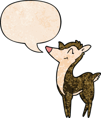 Bir insan tarafından çizilmiş eski tarz konuşma baloncuklu çizgi film geyiği.