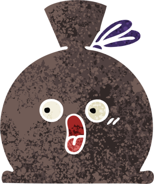 Bir insan tarafından çizilmiş bir çuvalın retro illüstrasyon tarzı karikatürü