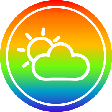 Güneş ve bulut dairesel simgesi gökkuşağı gradyan bir insan tarafından çizilmiş.