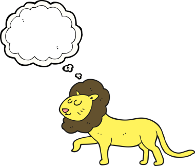 Bir insan tarafından çizilmiş serbest çizim balon karikatür aslanı.