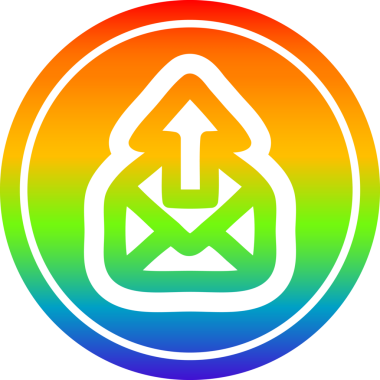 bir insan tarafından çizilmiş gökkuşağı gradyanı olan e- posta dairesel simgesi gönder