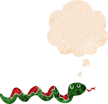 Düşünce baloncuklu çizgi film yılanı grunge dertli eski moda bir insan tarafından çizilmiş.