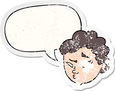 Bir insan tarafından çizilmiş, kederli, yaşlı, karikatürlü, konuşma baloncuğu olan şüpheli bir adam.