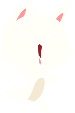 Bir insan tarafından çizilmiş mutlu düz renkli çizgi film kedisi