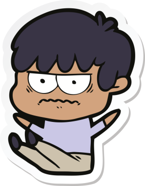 Bir insan tarafından çizilmiş kızgın bir çizgi film çocuğunun çıkartması.