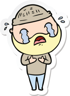 Bir insan tarafından çizilmiş ağlayan sakallı bir adamın çıkartması.