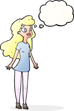 Bir insan tarafından çizilmiş düşünce balonlu güzel kız.