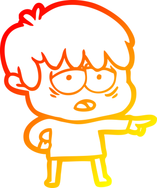 Bir insan tarafından çizilmiş, bitkin bir çocuğun sıcak çizgi çizimi.