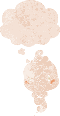 Düşünce baloncuğu ve grunge ile çizgi film hayaleti bir insan tarafından çizilmiş tedirgin retro tarzı