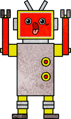 Bir insan tarafından çizilmiş bir robotun retro grunge dokusu