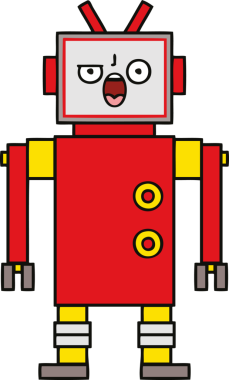 Bir insan tarafından çizilmiş kızgın bir robotun sevimli karikatürü.