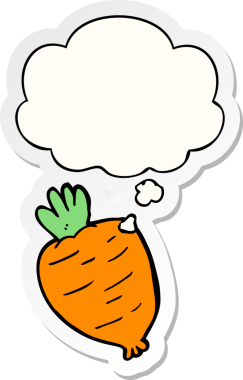 İnsan tarafından çizilmiş bir çıkartma olarak düşünce baloncuğu olan karikatür kökü sebzesi