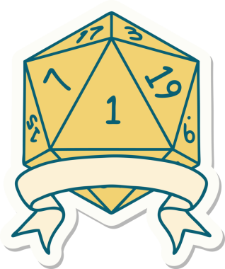 Bir insan tarafından çizilmiş doğal bir d20 zar etiketi.