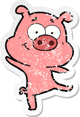 Bir insan tarafından çizilen mutlu domuz dansının sıkıntılı çıkartması.