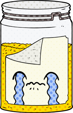 çizgi film kavanozu bir insan tarafından çizilmiş ağlıyor.