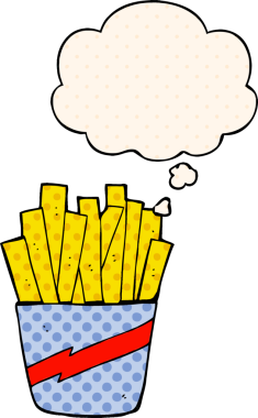 Çizgi roman tarzında bir insan tarafından çizilmiş bir kutu patates kızartması.