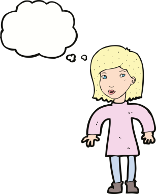 Bir insan tarafından çizilmiş, düşünceli, dikkatli bir kadın çizgi filmi.