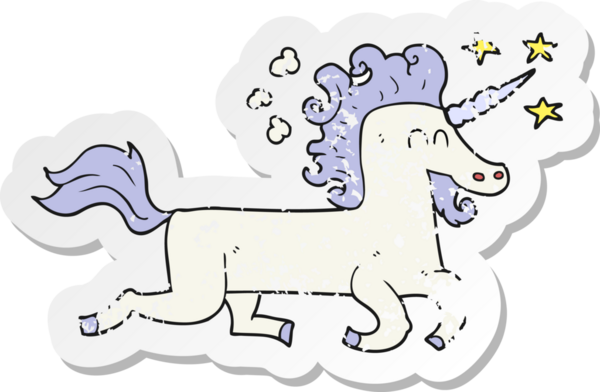 Bir insan tarafından çizilmiş bir tek boynuzlu atın gerilimli çıkartması.